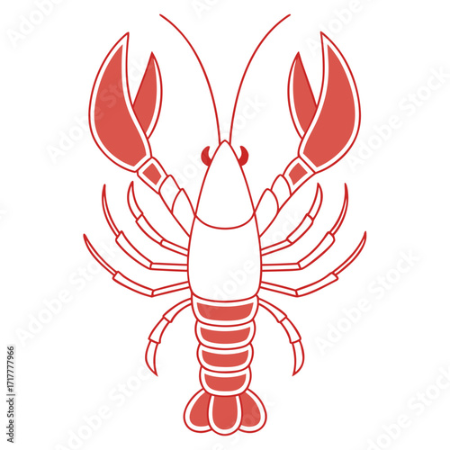Stylized Red Lobster Illustration A Seafood Delight with Delicate Outline Detailing Marine Arthropod Representation