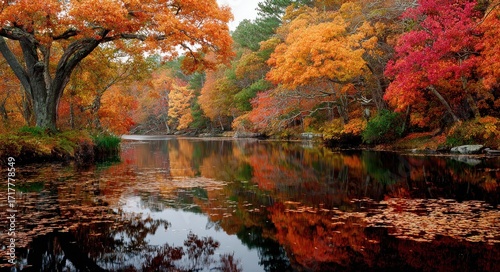 Vibrant Cape Cod Autumn: Fall Foliage at a Tranquil Duck Pond in Dennis, Massachusetts