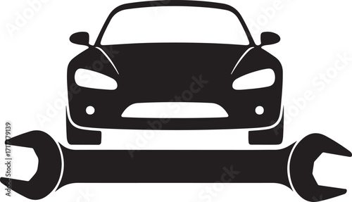 Car repair service logo concept with vehicle and wrench tool