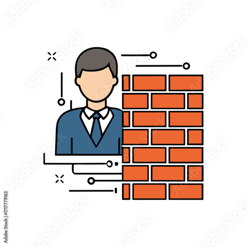 System admin, Firewall settings icon logo flat vector design
