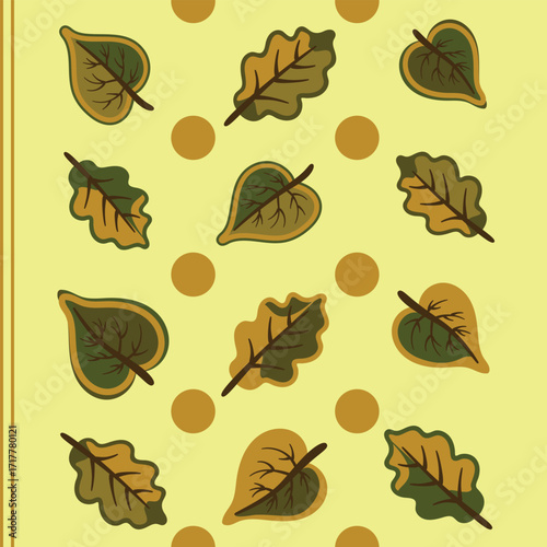 Seamless autumn leaves pattern with yellow background. repeating  botanical foliage for fall seasonal decorative design for fabric, wallpaper and wrapping.