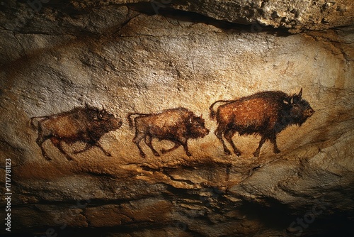 Bison Drawings on the Ceiling of Altamira Cave: Charcoal Art Reflecting Cantabrian Culture in Dark Surroundings