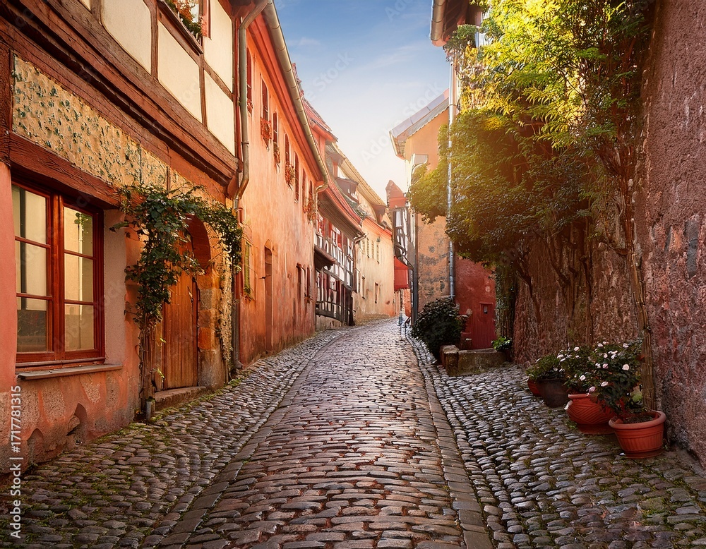 Fototapeta premium charming cobblestone alleyway in a historic european town