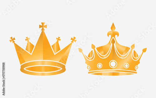 Golden Crowns Vector Set: A Pair of Royal King and Queen Crowns
