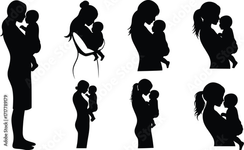 Mother and Baby Silhouettes, A Symbol of Maternal Love, Care, and Nurturing Bond, Expressing Motherhood and Childhood Joy.