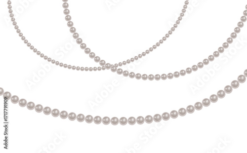 Pearl necklace White pearl beads necklaces background, pearl string border, Vector illustration