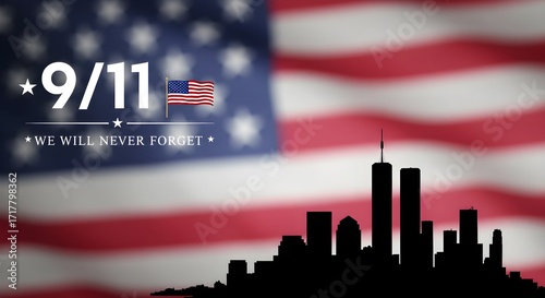 chicago skyline with american flag illustration