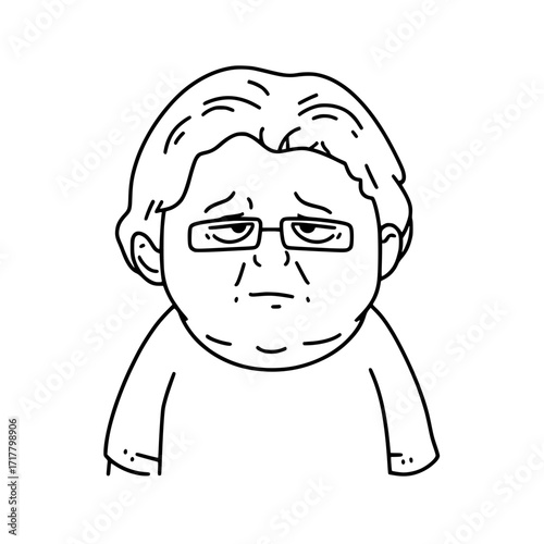 Old man portrait wrinkled sad emotional outline
