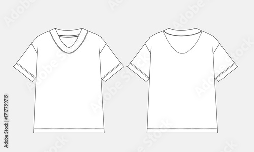 T shirt technical drawing fashion flat sketch vector illustration template front and back views.	