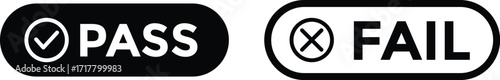 pass and fail icon set. Green check mark and red cross icons. Approve and reject web interface element vector illustration. Yes and No circle button symbols for vote, survey, or quiz choice.