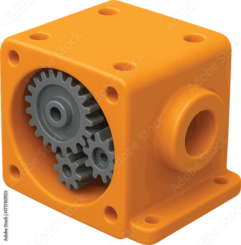3D gearbox housing with gears inside, isolated on white