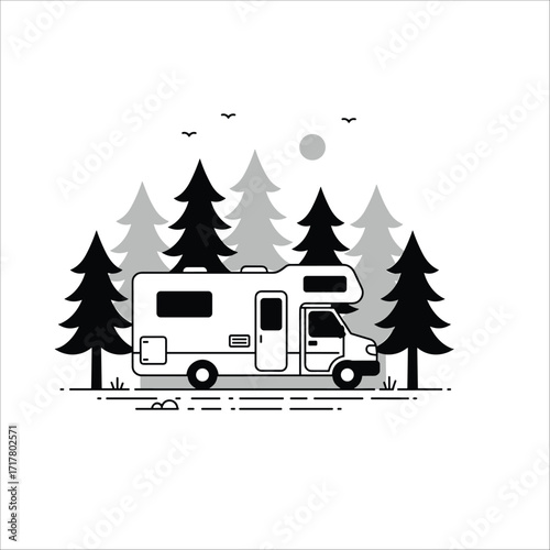 Classic Campervan Motorhome RV Caravan Illustration Vector Art