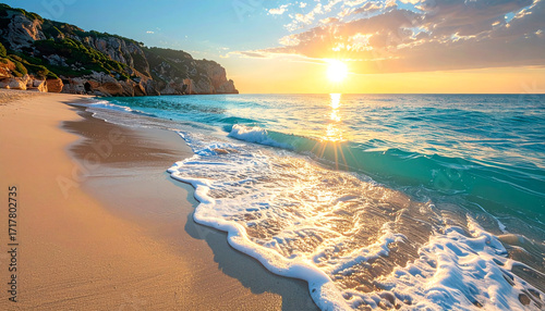 Early morning beach with clear turquoise water