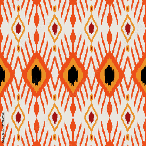 Uzbekistan ikat pattern. Uzbekistan ikat abstract ethnic design. Uzbekistan pattern design for background, wallpaper, textile, art, clothing, wrapping paper, Uzbek style, Uzbek fabric