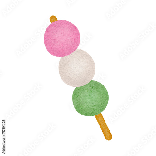 Watercolor Dango Illustration Perfect for Traditional Wagashi Dessert Packaging, Japanese Festival Food Graphics, Menu Designs, Asian Culinary Branding, Digital Recipe and Minimalist Clipart