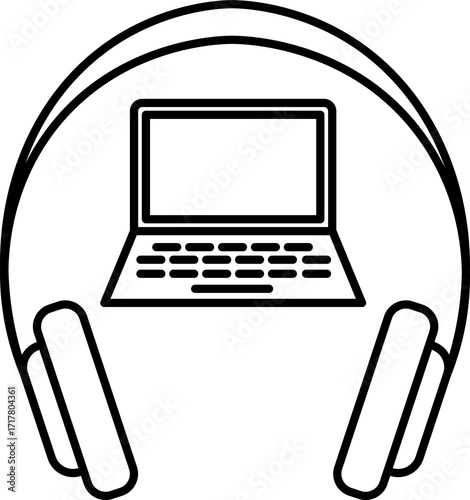 Headphones Icon for Audio Learning Music and Online Study. Line art headphones icon for audio learning online study digital education podcast music streaming app ui web design training e learning.