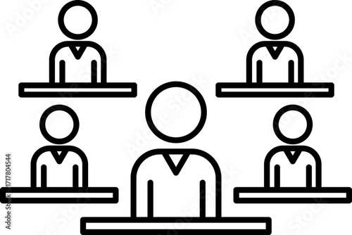 Student Icon Sitting at Desk for Learning and Education Design. Line art student icon sitting at desk for study training academic education digital learning e learning platform online course app.
