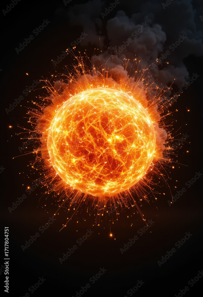 Fototapeta premium Explosive solar flare event outer space digital illustration cosmic environment close-up view energy concept