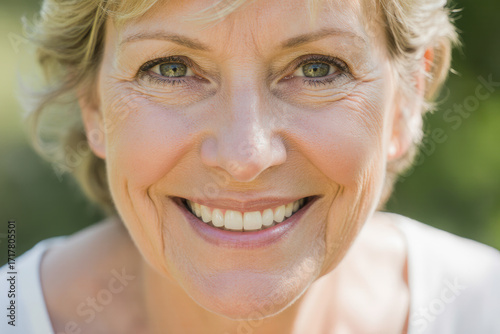 Happy senior woman with radiant smile.