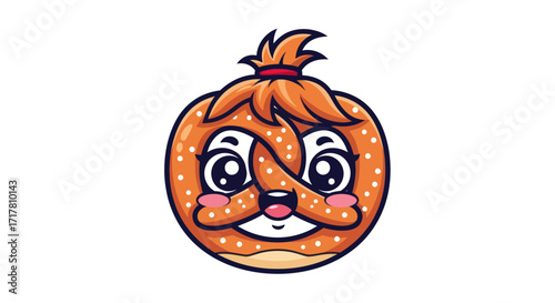 Cute cartoon pretzel character with hair.