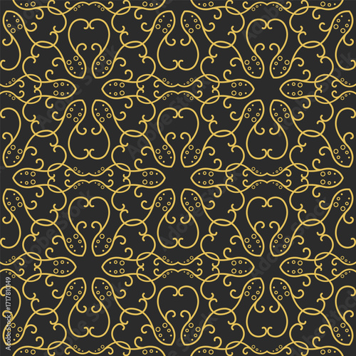 Vintage royal seamless pattern in Victorian style. Vector luxury fabric swatch with golden retro ornament