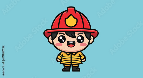 Cute Cartoon Firefighter Character Illustration.