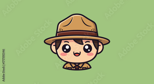 Cute Cartoon Park Ranger with Hat and Uniform.