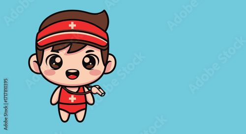 Cute chibi lifeguard boy character in red uniform.