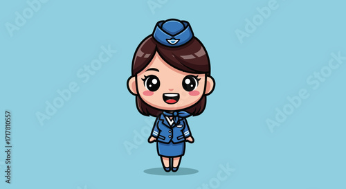 Cute cartoon flight attendant character illustration.