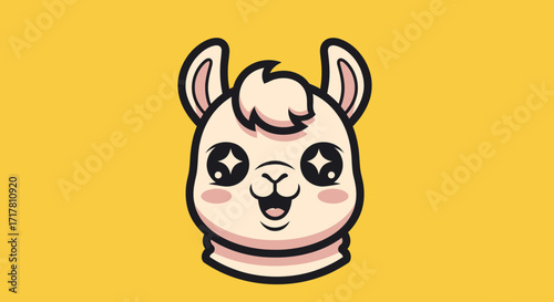 Cute Llama Face Cartoon Illustration Kawaii Animal.