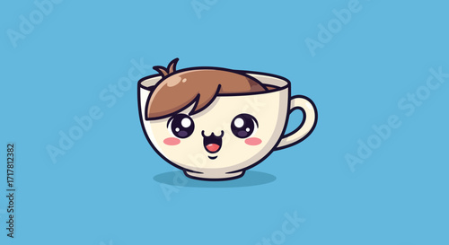 Cute cartoon coffee cup with a happy expression.