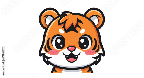 Cute Cartoon Tiger Face Illustration Adorable Animal Character.