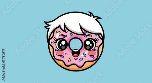 Cute Donut Cartoon Character with Hair.
