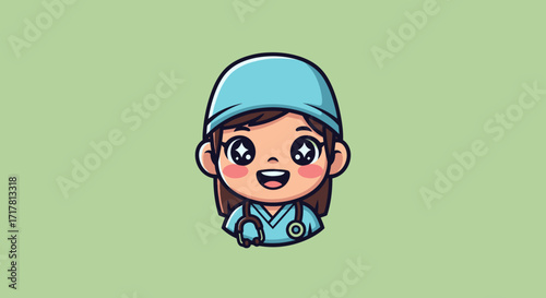 Cute Female Doctor Character with Stethoscope Cartoon Vector Icon Illustration.