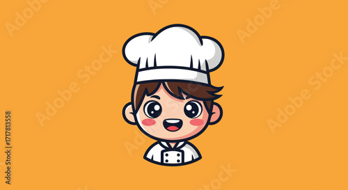 Cute Happy Chef Boy Cartoon Character Illustration.
