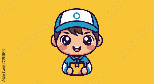 Cheerful delivery person holding a package ready for shipment and delivery service.