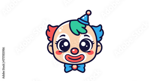 Cute Cartoon Clown Face Illustration.