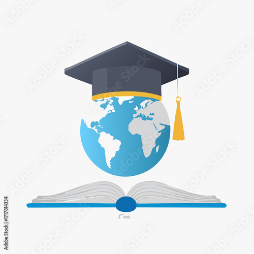 Global Education and Knowledge with a Graduation Cap on the Earth