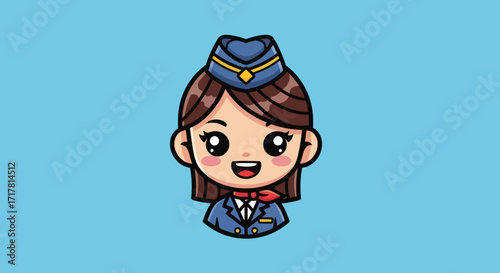 Cute cartoon flight attendant character illustration.