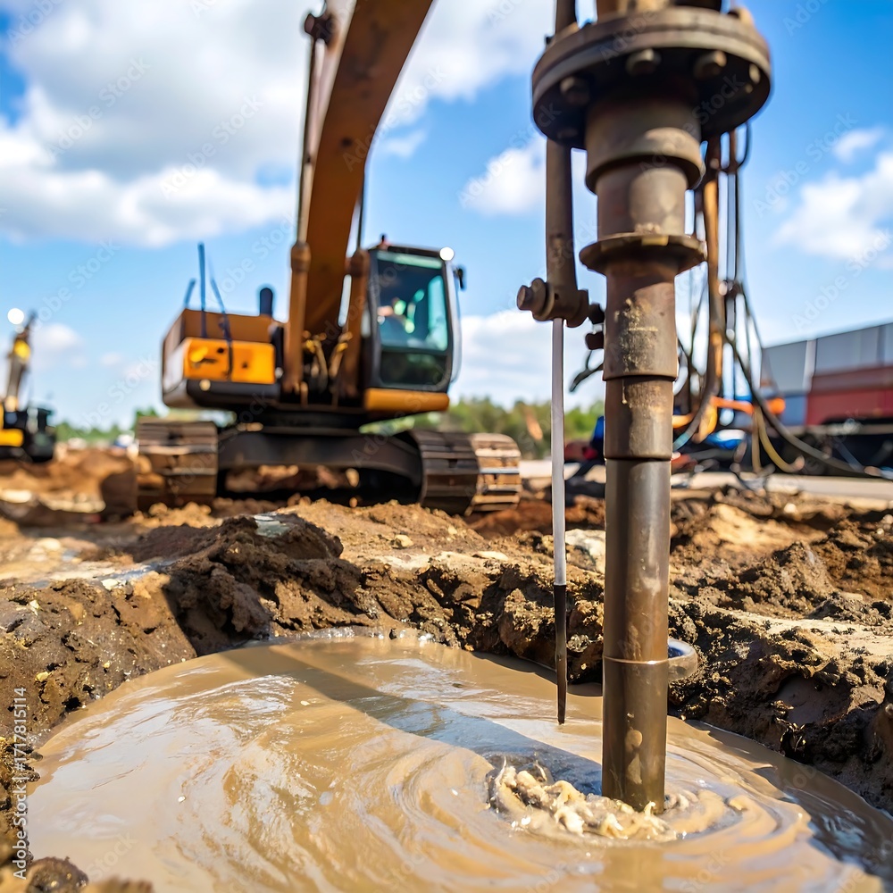 Fototapeta premium Construction equipment drilling a hole