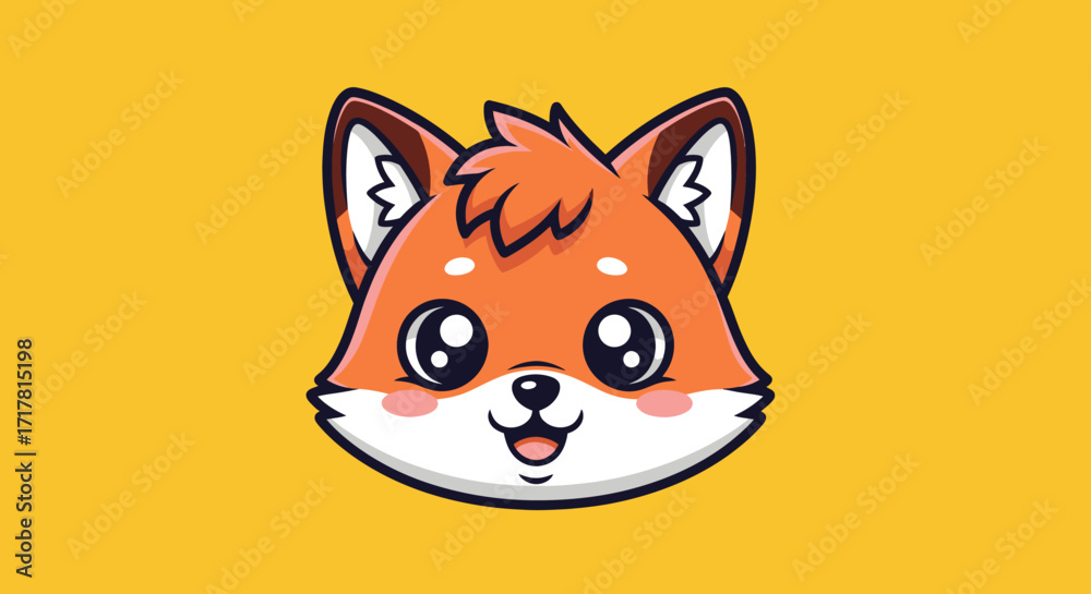 Obraz premium Adorable Cartoon Fox Head with Big Eyes and Cute Smile.
