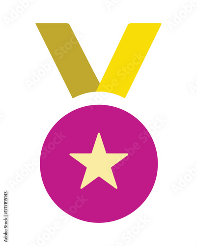  Gold star medal icon for achievement, victory, and success. Simple prize graphic for first place champions in sports and competitions.