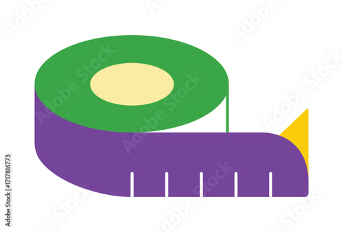 Tape measure illustration for tailoring, sewing, and fitness. A simple flat graphic for measuring length, size, and dimensions.