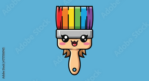 Cute cartoon rainbow paintbrush character with a friendly face.