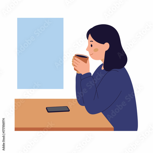 Woman Enjoying a Relaxing Coffee and Phone-Free Moment