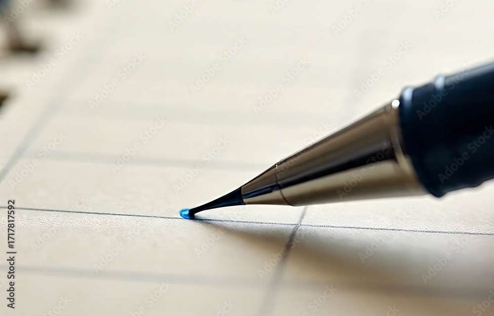 Fototapeta premium Extreme close up of fountain pen nib writing fresh ink into textured planner