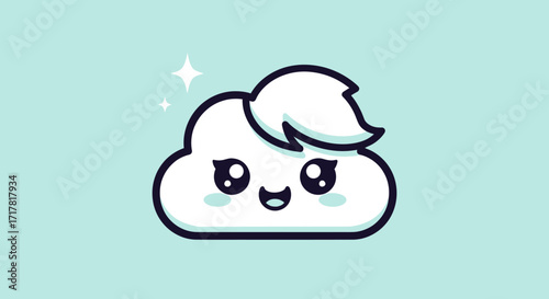 Cute kawaii cloud character with sparkling eyes and a smile.
