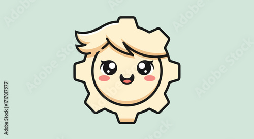 Cute Gear Character with Blonde Hair and Rosy Cheeks.
