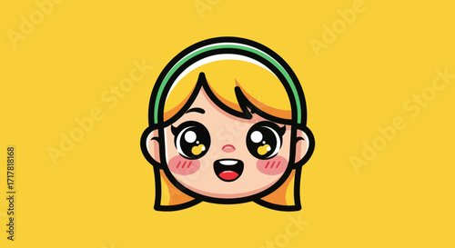 Cute anime girl head with big sparkling eyes and a sweet smile.