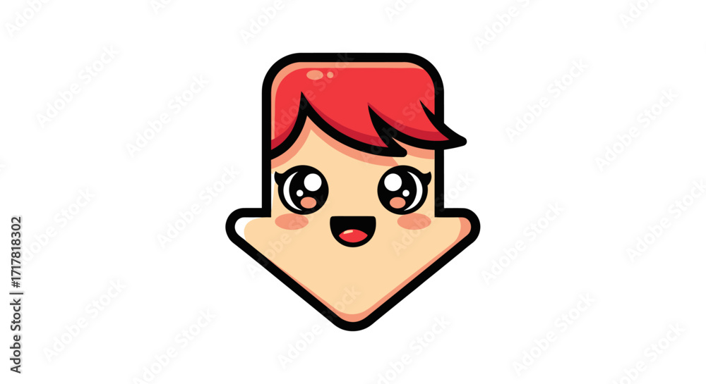 Fototapeta premium Cute cartoon arrow character with red hair and happy face expression.